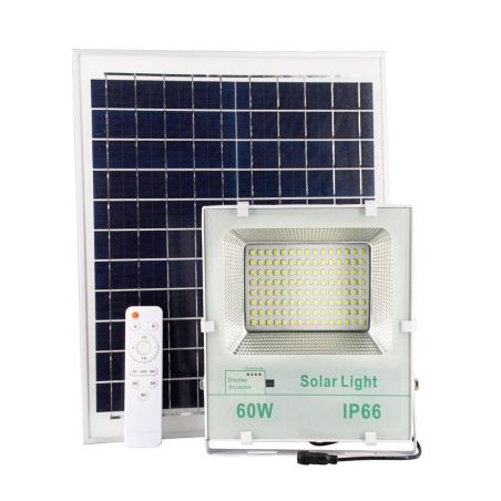 Proyector solar con acumulador y mando de 60W y 6000 lúmenes a 6000k