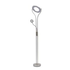Lámpara pie de foco tipo aro, color plata mate de 18 + 5W con 1800 + 500 lúmenes y 4000k