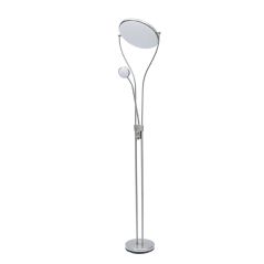 Lámpara pie de foco tipo globo, color plata mate de 28 + 5W con 2800 + 500 lúmenes y 4000k