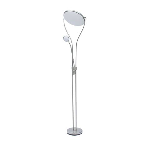 Lámpara pie de foco tipo globo, color plata mate de 28 + 5W con 2800 + 500 lúmenes y 4000k