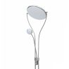 Lámpara pie de foco tipo globo, color plata mate de 28 + 5W con 2800 + 500 lúmenes y 4000k
