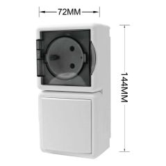 BASE DE ENCHUFE EXTERIOR IP54 TAPA GRIS SEMITRANSP+INTERRUPTOR SIMPLE UN CIRCUITO
