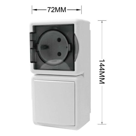 BASE DE ENCHUFE EXTERIOR IP54 TAPA GRIS SEMITRANSP+INTERRUPTOR SIMPLE UN CIRCUITO