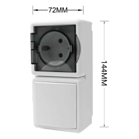 BASE DE ENCHUFE EXTERIOR IP54 TAPA GRIS SEMITRANSP+INTERRUPTOR SIMPLE DOS CIRCUITOS
