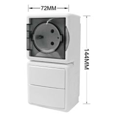 BASE DE ENCHUFE EXTERIOR IP54 TAPA GRIS SEMITRANSP+INTERRUPTOR DOBLE UN CIRCUITO