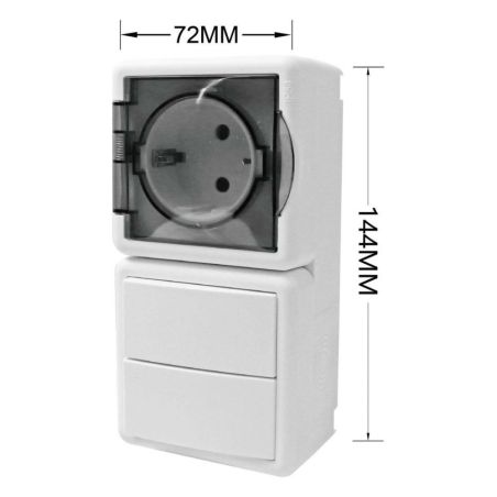 BASE DE ENCHUFE EXTERIOR IP54 TAPA GRIS SEMITRANSP+INTERRUPTOR DOBLE UN CIRCUITO