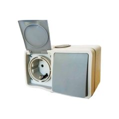 INTERRUPTOR EXTERIOR IP54 DE 1 VIA 10AX 250V Y BASE ENCHUFE SCHUKO 16A 250V 2P+T
