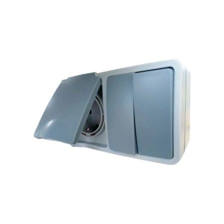 DOS INTERRUOTORES EXTERIORES IP54 DE 2 VIAS 10AX 250V Y BASE ENCHUFE SCHUKO 16A 250V 2P+T