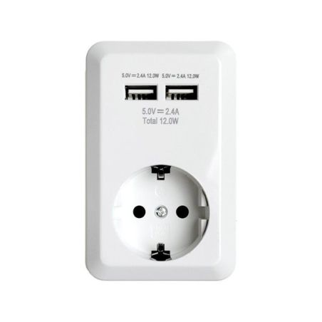 TOMA SCHUKO CON CARGADOR USB DOBLE 2.4A